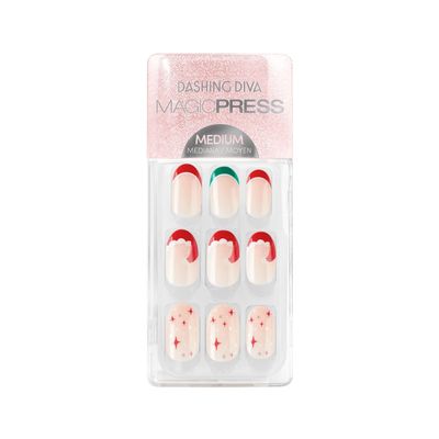 Dashing Diva Magic Press Nails - Naughty Or Nice | Medium, Coffin Shaped Press On Nails | Long Lasting Stick On Gel Nails | Lasts Up to 7 Days | Contains 30 Stick On Nails, 1 Prep Pad, 1 File