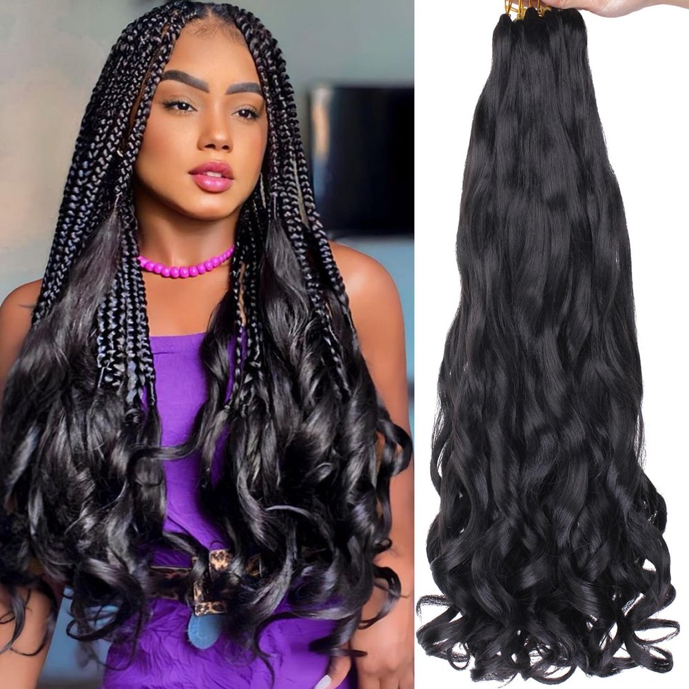 Unionbeauty 8 Pack French Curl Braids 18 Inch Pre Stretched Braiding Hair for Box Braids, Crochet Hair, Ombre Curly Synthetic Hair Extensions for Black Woman 1B