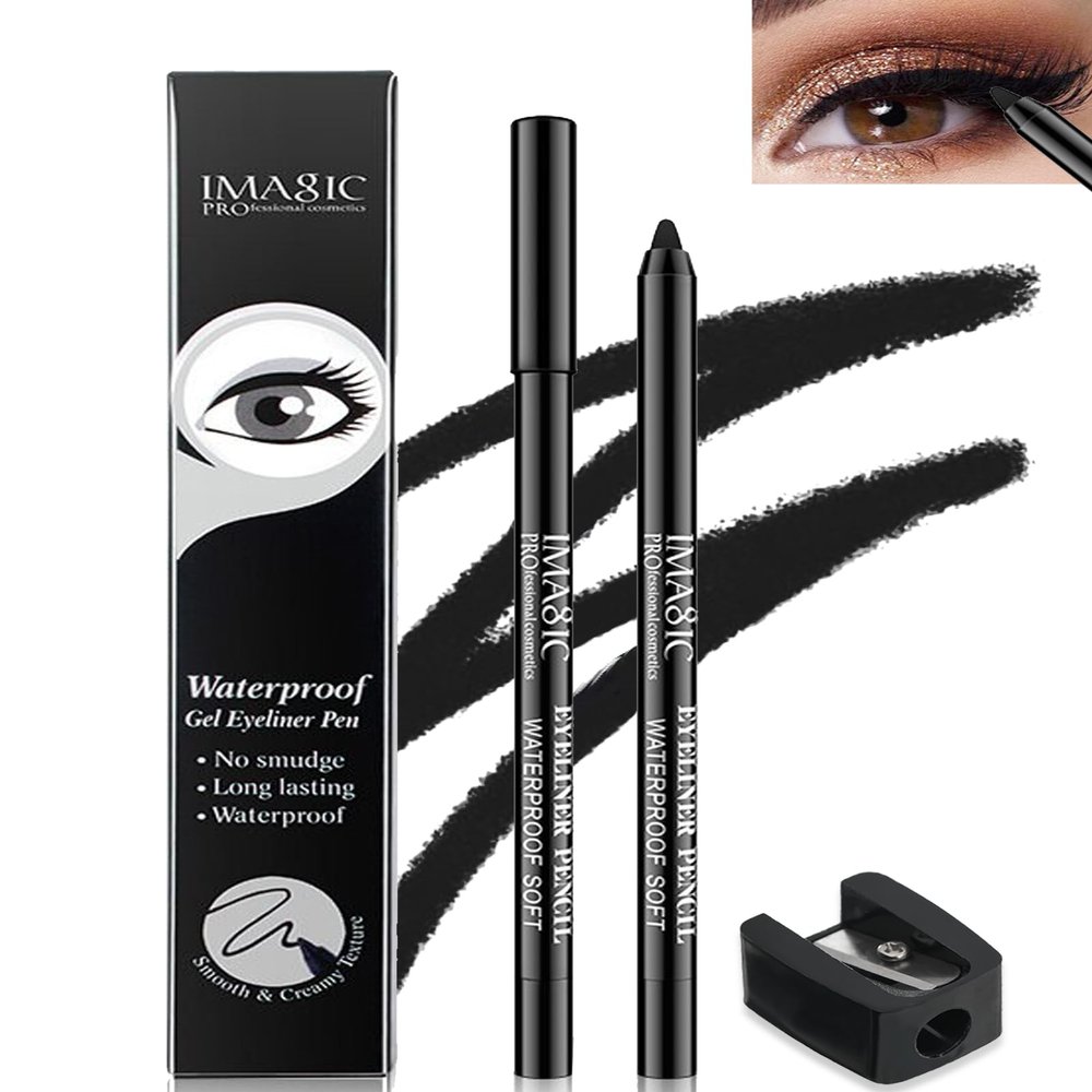 LYSdefeu 1 Pcs Matte Black Waterproof Smudge-proof Gel Eyeliner Pencil, Fade-Proof Cream Eye Liner Pencil Smooth Water Line Pen,Cat Eye/Smoky Eye Makeup Pen with Sharpener,Gift for Older Women Teens