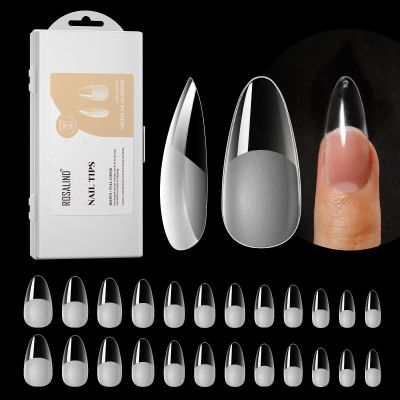 264PCS Half Matte Almond Fake Nail Tips, ROSALIND Clear Full Cover Medium False Nails Shape Soft Almond Gel Nail Tips12 Sizes Kit Nail Tips Acrylic Press on Nails (One-Sided No File)