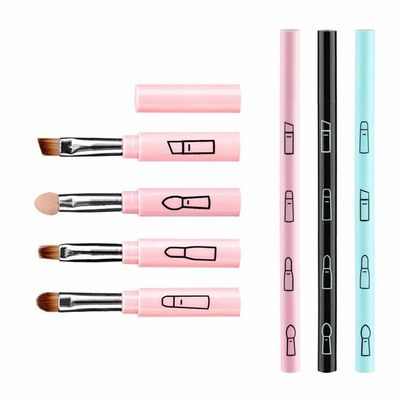 baixikly 3 Pcs Makeup Brushes 4 In 1 Retractable Travel Portable Eyeshadow Sponge Eyeshadow Eyebrow Brush Combination Design Cosmetic Make-up Brush Set