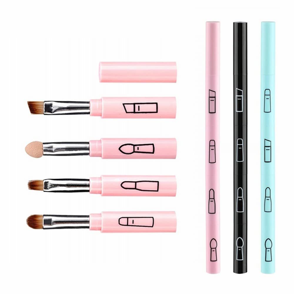 baixikly 3 Pcs Makeup Brushes 4 In 1 Retractable Travel Portable Eyeshadow Sponge Eyeshadow Eyebrow Brush Combination Design Cosmetic Make-up Brush Set