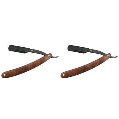 FRCOLOR 2pcs Wooden Handle Metal Shaving for Men Vintage Folding Manual Shaver for Beard and Hair Portable Design for Barbershops and Travel Use