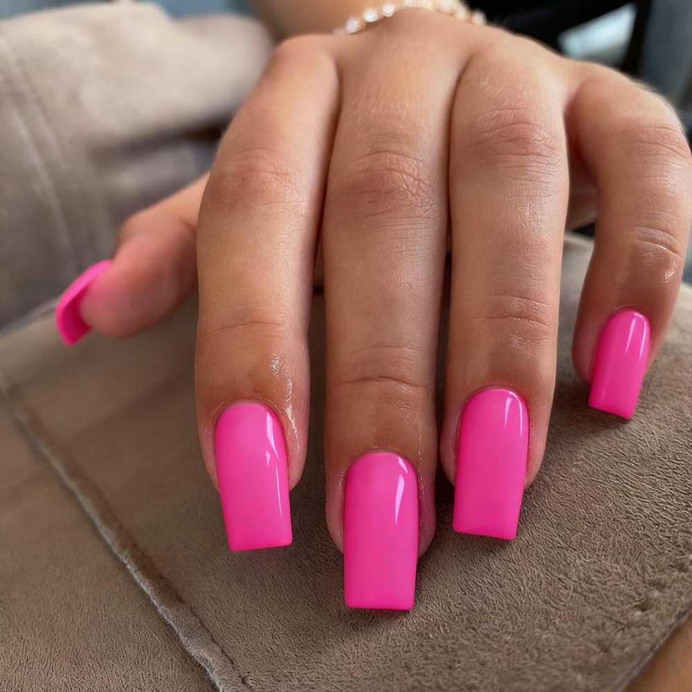 KXAMELIE Hot Pink Coffin Nails - Medium, Reusable 24 Press Ons, Thick, Acrylic, Solid Color False Nails for Women