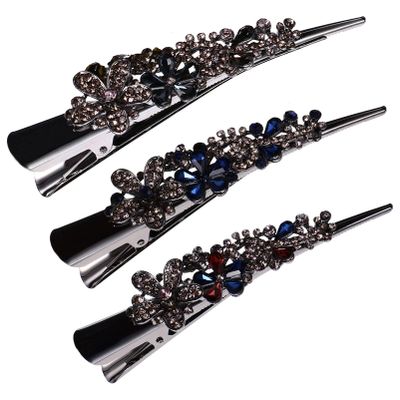 KALLORY Fashionable Rhinestone Inlaid Hair Barrettes Vintage Hair Clips for Headdress Rhinestone Pins Set