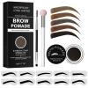 Eyebrow Stamp Stencil Kit - for Waterproof Eyebrows Makeup, Eyebrow Stamp Kit with Sponge Applicator, 10 Eyebrow Stencils, Dual-ended Brow Brush, Waterproof Eyebrow Pomade (Ebony) view 1