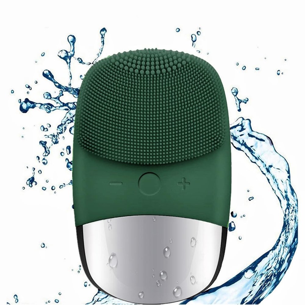 MEGAN Facial Cleansing Brush,USB Rechargeble Electric Silicone Face Scrubber,IPX7 Waterproof Sonic Facial Massager, 3 in 1 face Brush for Deep Cleanning, Blackhead Remover, Exfoliating. (Green)