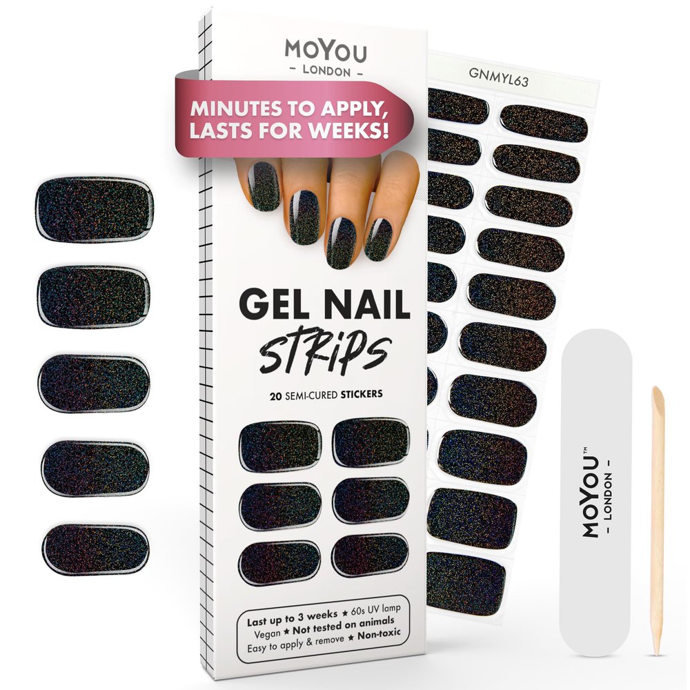 MOYOU LONDON Semi Cured Gel Nail Strips - 20 Pcs. Waterproof Gel Nail Wraps, Cures in Sunlight or UV/LED Lamp, Lasts Up to 2+ Weeks, Stretchable, Easy to Apply & Remove, Vegan & Cruelty-Free