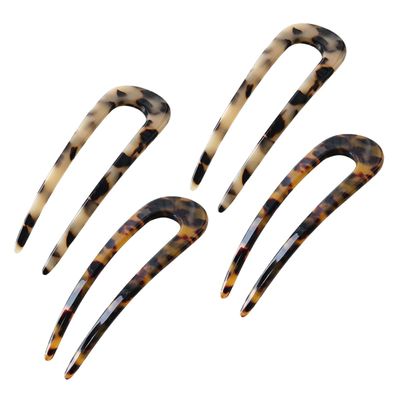 4pcs Fashionable Hairpin, Acetate Hairpin Tortoise Clip Forks Thin Women Thick Stylish Chignon Shell for Shaped Thicker Hairpins Metal Style U Shape Hair Bun Clips Large