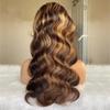 180% Density Body Wave Honey Blonde Highlight Human Hair Wigs 13X6 HD Transparent Lace Front Wigs Pre Plucked Natural Hairline Brown To Blonde Lace Frontal Wigs Brazilian Remy Hair HD Wigs 16Inch view 3