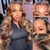 180% Density Body Wave Honey Blonde Highlight Human Hair Wigs 13X6 HD Transparent Lace Front Wigs Pre Plucked Natural Hairline Brown To Blonde Lace Frontal Wigs Brazilian Remy Hair HD Wigs 26Inch view 2