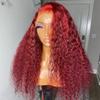 13x4 HD Transparent Lace Frontal Wig for Women Red Colored Curly Human Hair Wig Brazilian Remy Hair With Baby Hair With Baby Hair Pre Plucked Natural Hairline Bleached Knots 180% Density 18 Inch view 2