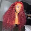 13x4 HD Transparent Lace Frontal Wig for Women Red Colored Curly Human Hair Wig Brazilian Remy Hair With Baby Hair With Baby Hair Pre Plucked Natural Hairline Bleached Knots 180% Density 24 Inch view 4