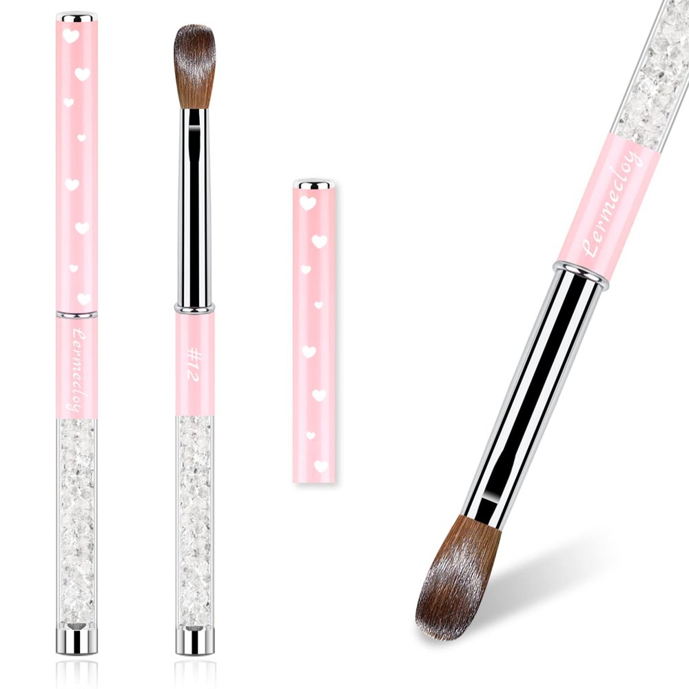 Christmas 100% Kolinsky Acrylic Nail Brush for Nails Size 12 Oval Crimped Shaped Nail Brushes for Acrylic Application Metal Handle Professional Nail Art Brush Manicure for Women for DIY Home Salon