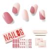 NAILOG Cured Gel Nail Strips 20 Pcs French Tip Stickers | Buy 2 Get 1 UV Lamp | Long Nail Wraps with Glossy Finishing | Audrey view 1