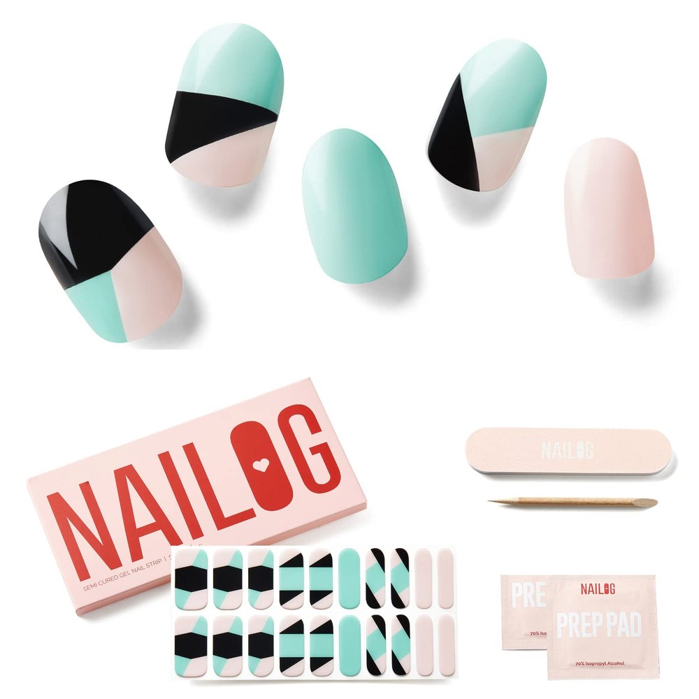 NAILOG Semi Cured Gel Nail Strips (20 Extra Long Stickers/Wraps) | Buy 2 Get 1 UV Lamp| Glossy & Long Lasting Soft Gel Finishing, Three