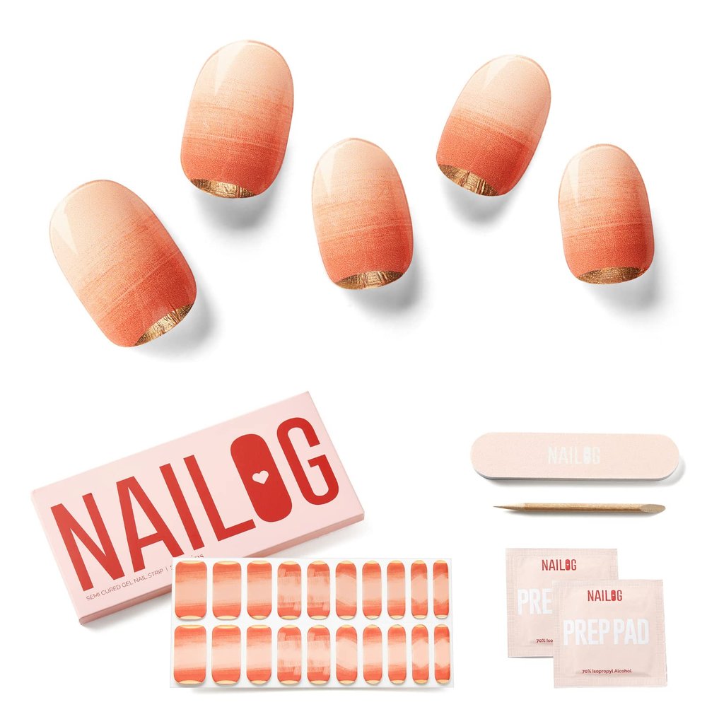 NAILOG Semi Cured Gel Nail Strips 20 Pcs French Tip Stickers | Buy 2 Get 1 UV Lamp | Extra Long Wraps With Glossy Finishing | Impasto
