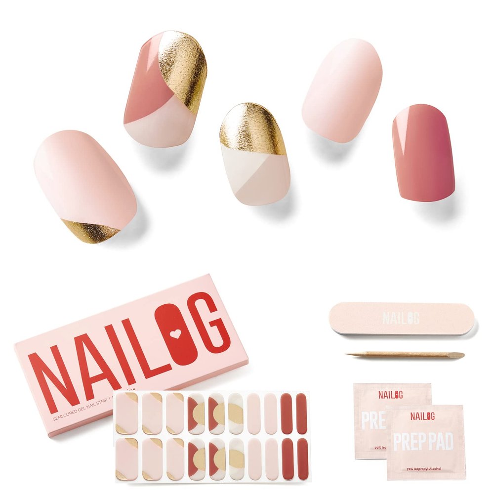 NAILOG Semi Cured Gel Nail Strips (20 Extra Long Stickers/Wraps) | Buy 2 Get 1 UV Lamp | Long Lasting Gel Nail Stickers, Belle Epoque