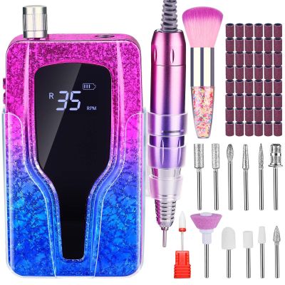 Nail Drill, 35000 RPM Professional Nail Drill Machine, Rechargeable Electric Nail File Machine for Acrylic Nails Gel Polishing Removing, Portable Cordless Efile with Bits Kit for Manicure Salon Home