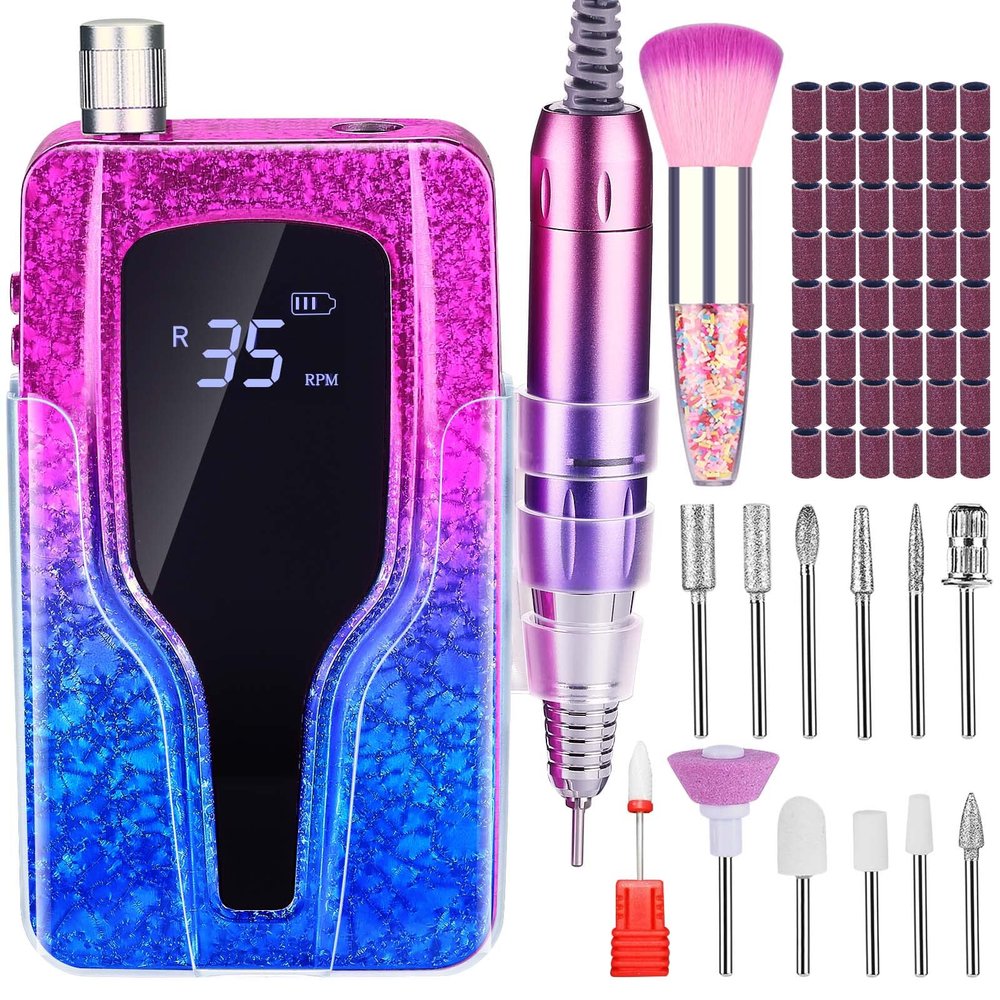 Nail Drill, 35000 RPM Professional Nail Drill Machine, Rechargeable Electric Nail File Machine for Acrylic Nails Gel Polishing Removing, Portable Cordless Efile with Bits Kit for Manicure Salon Home