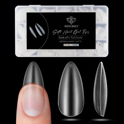 Modelones Medium Almond Nail Tips, 510Pcs Fake Nails Gel Tips Pre-shaped Full Matte Cover False Acrylic Extensions No Filed Stronger Press on Manicure 15 Sizes
