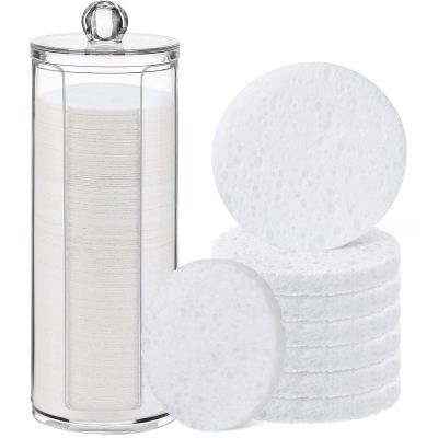 Sieral 120pcs Compressed Facial Sponges Disposable Natural Face Sponges Round Soft Pads with Container for Washing Face Cleansing Exfoliating Esthetician Makeup Removal Travel(White)