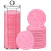 Sieral 120pcs Compressed Facial Sponges Disposable Natural Face Sponges Round Soft Pads with Container for Washing Face Cleansing Exfoliating Esthetician Makeup Removal Travel(Pink) view 1