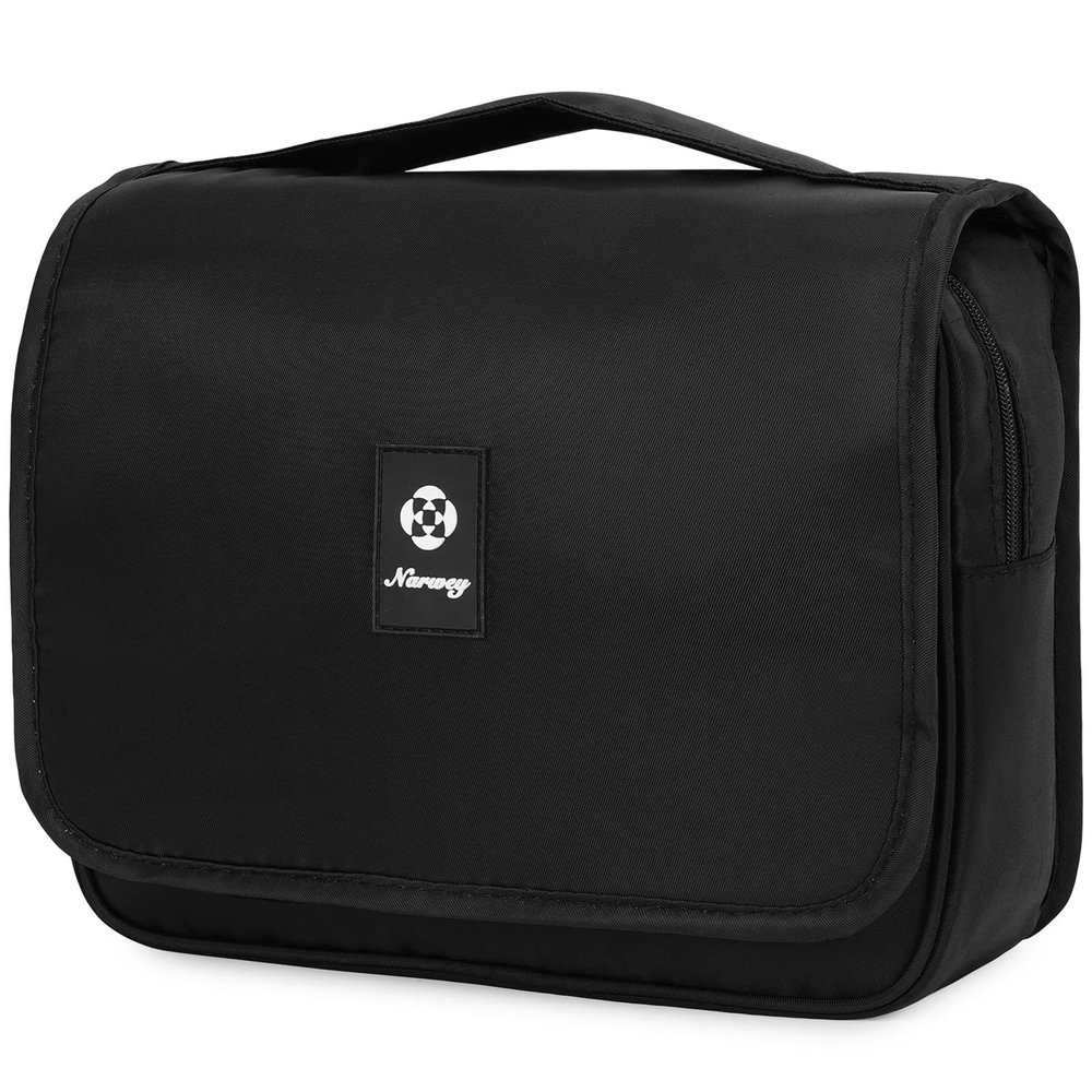 Narwey Hanging Toiletry Bag for Women Travel Makeup Bag Organizer Toiletries Bag for Travel Size Cosmetics Essentials Accessories (Pure Black)
