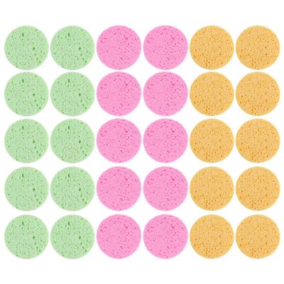 Beavorty 30pcs Facial Cleansing Sponges Round Exfoliating Face Wipes for Makeup Removal Soft and Convenient Skin Cleansing for Daily Use Yellow Green Colors