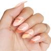 Press On Short Almond Nails - Swirl French Tips Medium Fake Nails With Glue Orange Beige Peach Lines False Design Acrylic Reusable Full Cover Kits view 1