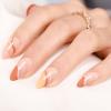 Press On Short Almond Nails - Swirl French Tips Medium Fake Nails With Glue Orange Beige Peach Lines False Design Acrylic Reusable Full Cover Kits view 3