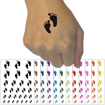 Cute Baby Footprints Silhouette Temporary Tattoo Water Resistant Fake Body Art Set Collection - White (One Sheet)