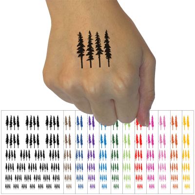 Tall Fir Trees Temporary Tattoo Water Resistant Fake Body Art Set Collection - Red (One Sheet)