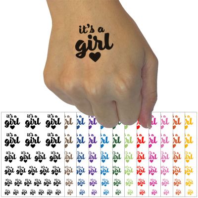 It's a Girl Baby Shower Party Temporary Tattoo Water Resistant Fake Body Art Set Collection - Red (One Sheet)