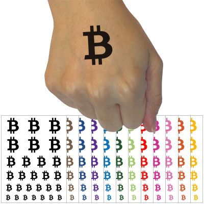 Bitcoin Symbol Cryptocurrency Money Temporary Tattoo Water Resistant Fake Body Art Set Collection - Brown (One Sheet)