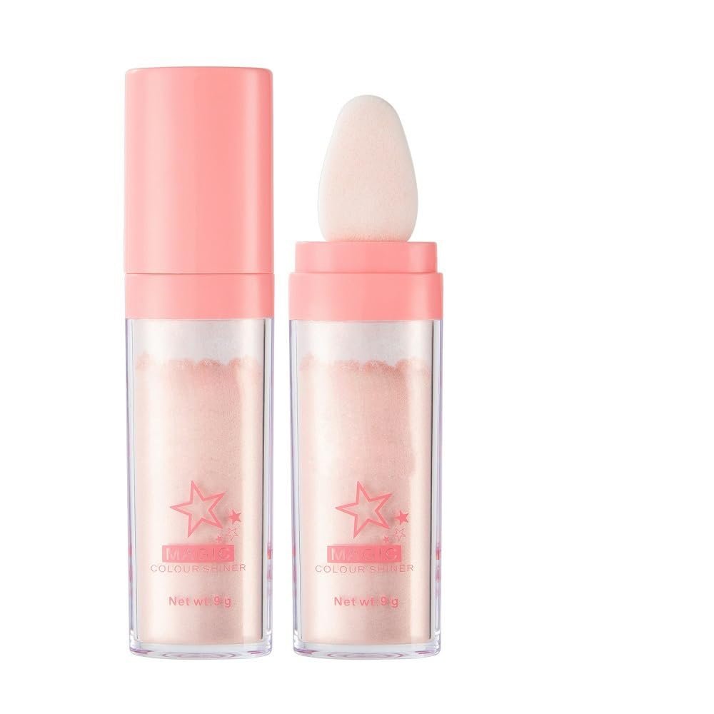 PAQIMAN Glitter Powder Highlighter Makeup,Body Brightens the Natural and Face Blusher Patting Powder Highlighter Makeup Beauty Glitter.(02# Fairy pink)