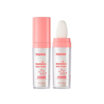Glitter Powder Highlighter Makeup, Body Brightens the Natural Three-dimensional Face Blusher Patting Powder Highlighter. (01# White moonbeam)
