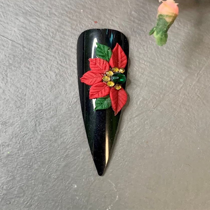 6Pcs 3D Christmas Acrylic Flowers Charms | Handmade | 3D Nail Charm | Floral Art | Holiday Nail Art (big size-6Pcs)