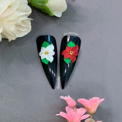 6Pcs 3D Christmas Acrylic Flowers Charms | Handmade | 3D Nail Charm | Floral Art | Holiday Nail Art| Xmas Nail (White-6Pcs)