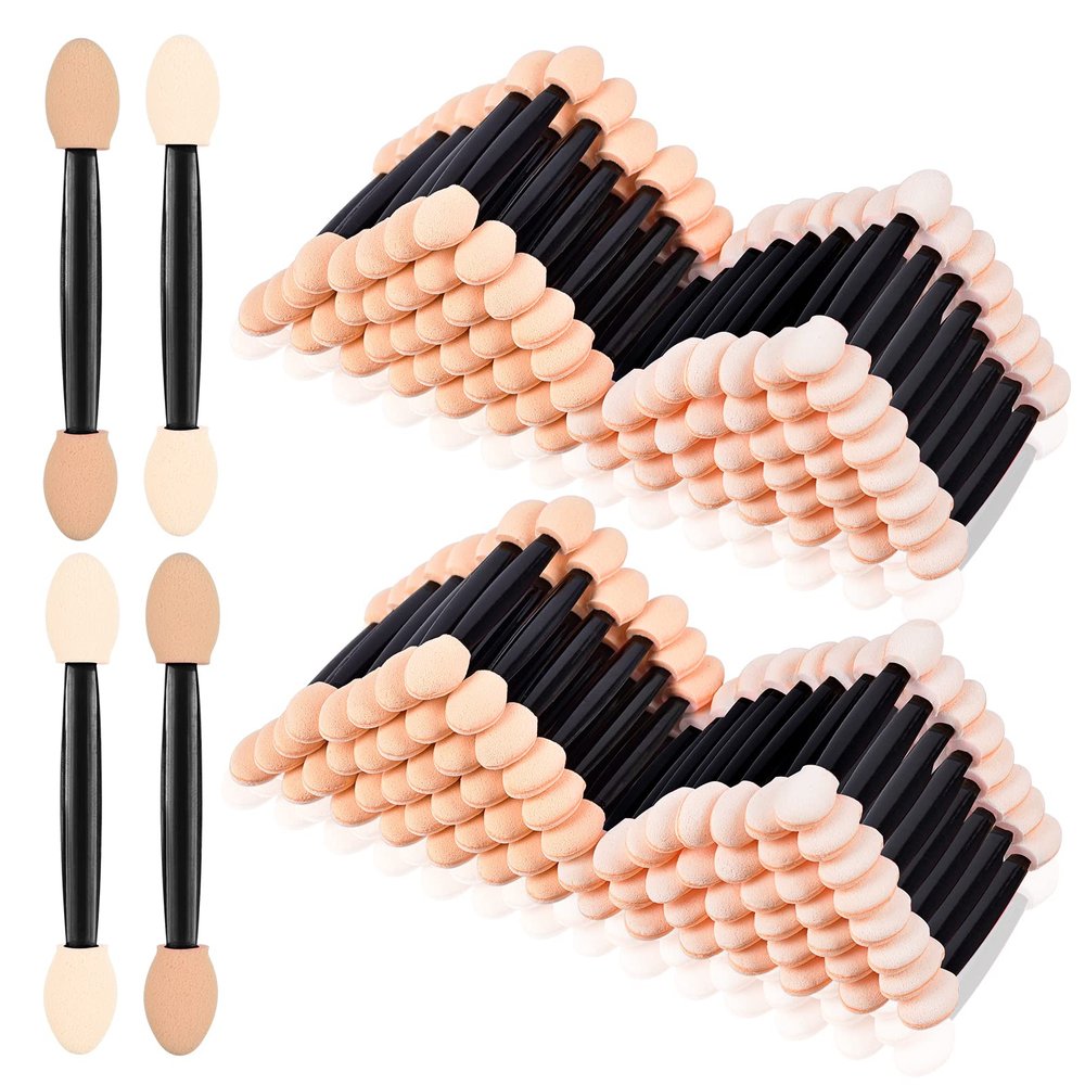 MORGLES 150Pcs Sponge Eyeshadow Applicators, Double Sided Eyeshadow Brush with Box, Black Makeup Applicators