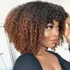 200% Density Ombre Human Hair Wigs Afro Kinky Curly Two Tone Wig With Bangs Brazilian Virgin Human Hair Machine Scalp Top Ombre Bang Wig Glueless For Black Women 14 Inch view 2