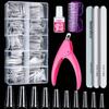 Teenitor Clear Coffin Nail Tips Kit, Clear Nail Tips Half Cover Coffin Fake Nail Tips Long, 500 Pcs Acrylic Half Cover Ballerina French Nail Tips With Glue, Acrylic Nail Clipper view 1
