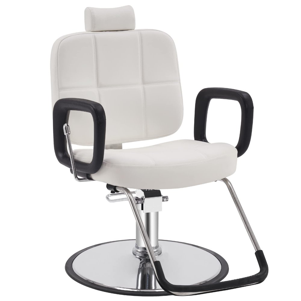 BarberPub Reclining Hydraulic Barber Chair Salon Beauty Spa Shampoo Equipment 2059 (White)