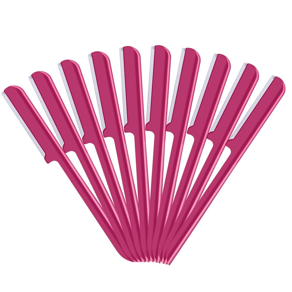 10 Pieces Eyebrow Razor for Women Facial Shaver Razor Brow Shaper Eyebrow Trimmer Dermaplaner Shaping Tool with Cover (Rose Red)