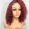 1B Burgundy Short Bob Curly Wigs Human Hair Wigs Water Wave 13x4 HD Transparent Lace Front Wig With Baby Hair Brazilian Remy Hair Pre Plucked Natural Hairline Bleached Knots 150% Density 18 Inch view 1
