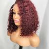 1B Burgundy Short Bob Curly Wigs Human Hair Wigs Water Wave 13x4 HD Transparent Lace Front Wig With Baby Hair Brazilian Remy Hair Pre Plucked Natural Hairline Bleached Knots 150% Density 18 Inch view 2