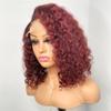 1B Burgundy Short Bob Curly Wigs Human Hair Wigs Water Wave 13x4 HD Transparent Lace Front Wig With Baby Hair Brazilian Remy Hair Pre Plucked Natural Hairline Bleached Knots 150% Density 18 Inch view 3