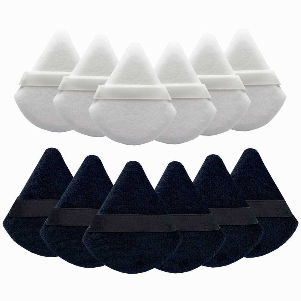 12Pcs Triangle Powder Puff, Makeup Powder Puffs for Face Powder, Velour Setting Powder Puff with Triangle Shape, Perfect for Under Eyes and Nose, No Creasing & Caking