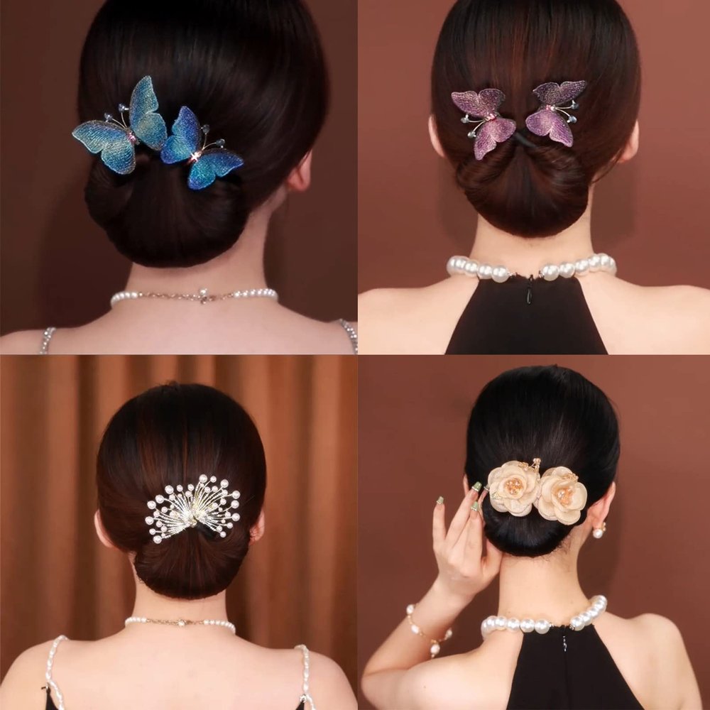 InsStyle Full Star Flower Hair Accessories, Elegant Lazy Hair Curler, Satin Rose Hair Claw, French Twist Hairstyle Bun Accessories (4PCS)