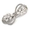Bridal Wedding Prom Silver Tone Diamante Bow Barrette Hair Clip Grip - 85mm Across view 1